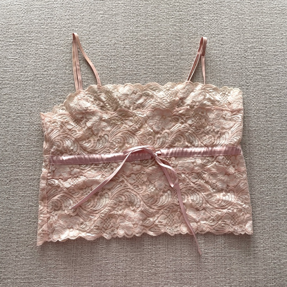 fredrick’s of hollywood lace baby pink coquette tank top medium vintage
